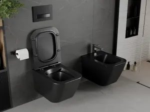 MEXEN - Madox Závesná WC misa Rimless vrátane sedátka s slow, Duroplast, čierna mat 30154070