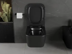 MEXEN - Madox Závesná WC misa Rimless vrátane sedátka s slow, Duroplast, čierna mat 30154070