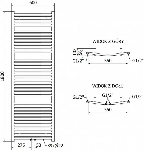 MEXEN - Ares vykurovací rebrík/radiátor 1800 x 600 mm, 756 W, chróm W102-1800-600-00-01