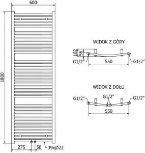 MEXEN - Ares vykurovací rebrík/radiátor 1800 x 600 mm, 756 W, chróm W102-1800-600-00-01