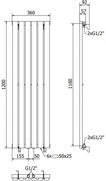 MEXEN - Oregon vykurovací rebrík/radiátor 1200 x 350 mm, 417 W, čierny W202-1200-350-00-70