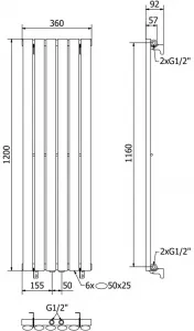 MEXEN - Oregon vykurovací rebrík/radiátor 1200 x 350 mm, 417 W, čierny W202-1200-350-00-70