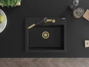 MEXEN/S MEXEN/S - Oscar granitový drez 580 x 490 mm, čierna, zlatý sifón 6519581000-77-G