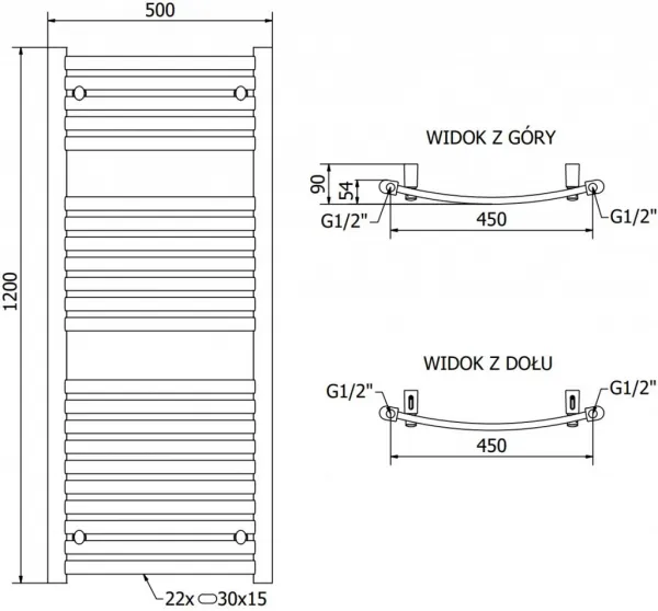 MEXEN - Helios vykurovací rebrík/radiátor 1200 x 500 mm, 448 W, chróm W103-1200-500-00-01