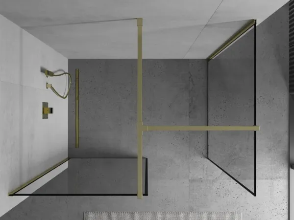 MEXEN/S - Kioto Sprchová zástena Walk-in 80 x 80, čierny vzor, zlatá 800-080-202-50-70-080