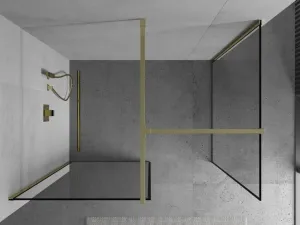 MEXEN/S - Kioto Sprchová zástena Walk-in 80 x 80, čierny vzor, zlatá 800-080-202-50-70-080