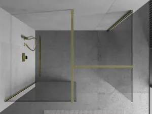 MEXEN/S - Kioto Sprchová zástena WALK-IN 100 x 80, transparent, zlatá 800-100-202-50-00-080