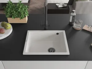 MEXEN/S MEXEN/S - Pedro granitový drez 1-miska 560 x 460 mm, biela, sifón čierna 6508561000-20-B
