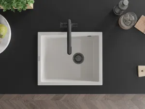 MEXEN/S MEXEN/S - Pedro granitový drez 1-miska 560 x 460 mm, biela, sifón čierna 6508561000-20-B