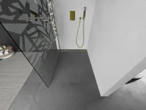 MEXEN/S - Kioto Sprchová zástena WALK-IN 80 x 200, biely vzor 8 mm, zlatá kartáčovaná 800-080-101-55-85