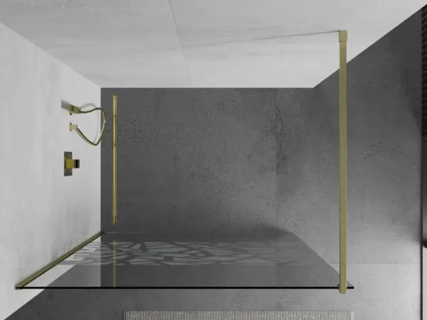 MEXEN/S - Kioto Sprchová zástena WALK-IN 80 x 200, biely vzor 8 mm, zlatá kartáčovaná 800-080-101-55-85