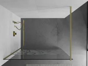 MEXEN/S - Kioto Sprchová zástena WALK-IN 80 x 200, biely vzor 8 mm, zlatá kartáčovaná 800-080-101-55-85