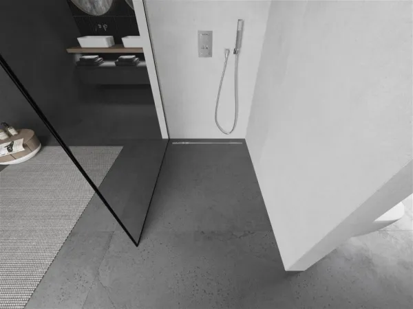 MEXEN/S - Kioto Sprchová zástena WALK-IN 90 x 200, čierny vzor 8 mm, nikel kefovaná 800-090-101-97-70