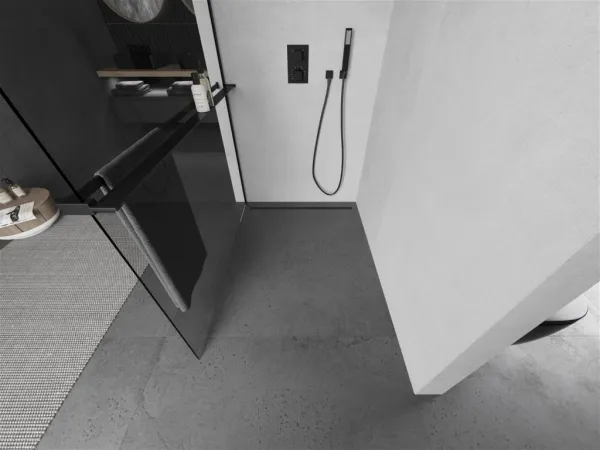 MEXEN/S - Kioto+ L Sprchová zástena WALK-IN s poličkou a držiakom uterákov 75 x 200, transparent, čierna 800-075-123-70-00