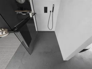 MEXEN/S - Kioto+ L Sprchová zástena WALK-IN s poličkou a držiakom uterákov 75 x 200, transparent, čierna 800-075-123-70-00