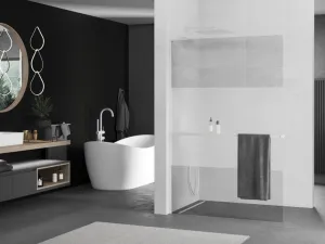 MEXEN/S - Kioto+ L Sprchová zástena WALK-IN s poličkou a držiakom uterákov 100 x 200, transparent/dekor, biela 800-100-123-20-35