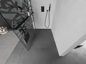 MEXEN/S - Kioto+ L Sprchová zástena WALK-IN s poličkou a držiakom uterákov 110 x 200, biely vzor, čierna 800-110-123-70-85