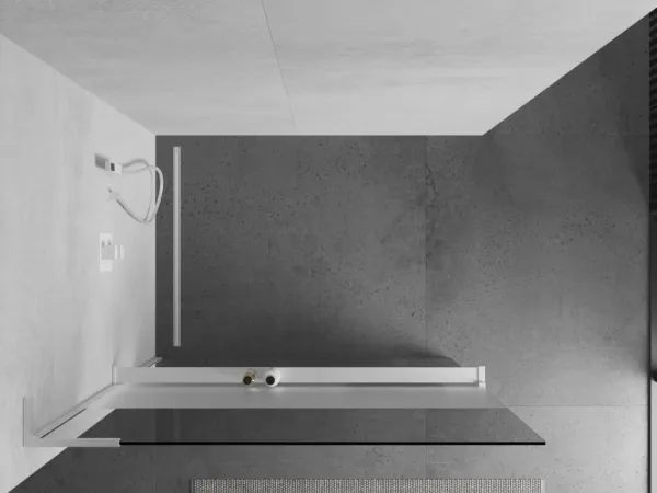 MEXEN/S - Kioto+ L Sprchová zástena WALK-IN s poličkou a držiakom uterákov 100 x 200, transparent/dekor, biela 800-100-123-20-35