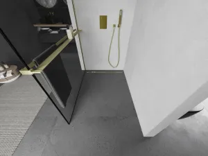 MEXEN/S - Kioto+ Sprchová zástena s poličkou WALK-IN 70 x 200, čierna vzor, zlatá kartáčovaná 800-070-121-55-70
