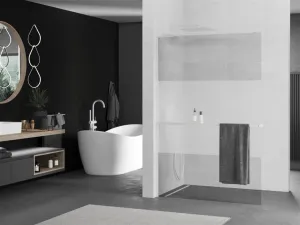 MEXEN/S - Kioto+ L Sprchová zástena WALK-IN s poličkou a držiakom uterákov 110 x 200, transparent/dekor, biela 800-110-123-20-35