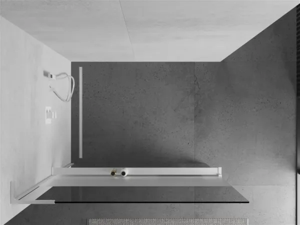 MEXEN/S - Kioto+ L Sprchová zástena WALK-IN s poličkou a držiakom uterákov 80 x 200, transparent/dekor, biela 800-080-123-20-35