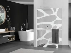 MEXEN/S - Kioto+ L Sprchová zástena WALK-IN s poličkou a držiakom uterákov 80 x 200, biely vzor, biela 800-080-123-20-97