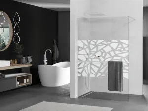MEXEN/S - Kioto+ Sprchová zástena WALK-IN s poličkou a držiakom uterákov 80 x 200, biely vzor, biela 800-080-121-20-85