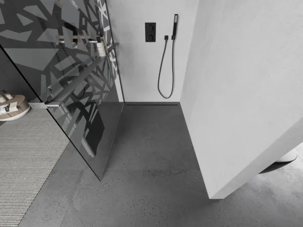 MEXEN/S - Kioto+ Sprchová zástena s poličkou WALK-IN 110 x 200, biela vzor, grafit kartáčovaná 800-110-121-66-85