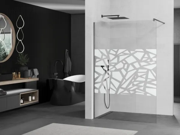 MEXEN/S - Kioto Sprchová zástena Walk-in 90 x 200, biely vzor 8 mm, grafit kartáčovaná 800-090-101-66-85