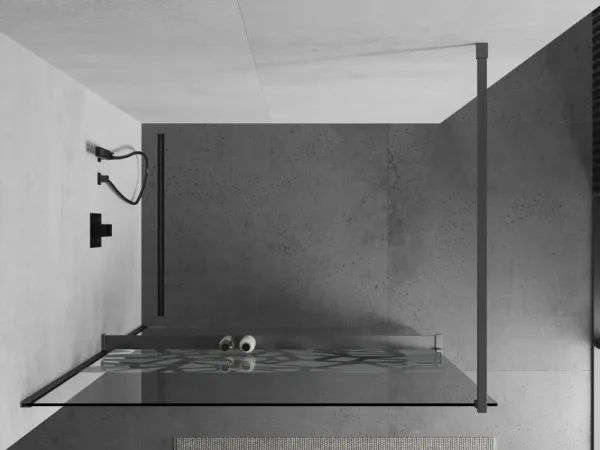 MEXEN/S - Kioto+ Sprchová zástena s poličkou WALK-IN 80 x 200, biela vzor, grafit metal 800-080-121-95-85