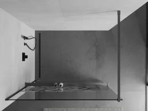 MEXEN/S - Kioto+ Sprchová zástena s poličkou WALK-IN 80 x 200, biela vzor, grafit metal 800-080-121-95-85