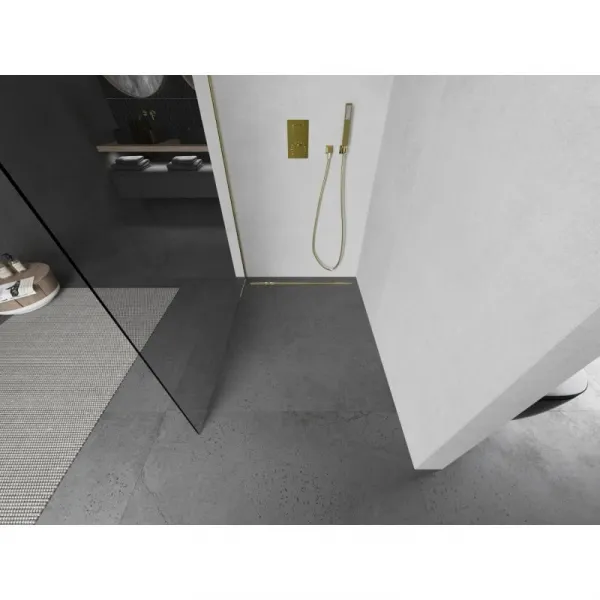 MEXEN/S - Kioto L Sprchová zástena WALK-IN 95 x 200, transparent, zlatá kartáčovaná 800-095-103-55-00