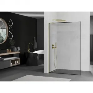 MEXEN/S - Kioto L Sprchová zástena WALK-IN 80 x 200, čierny vzor, zlato kartáčovaná 800-080-103-55-70