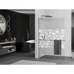MEXEN/S - Kioto+ L Sprchová zástena WALK-IN s poličkou a držiakom uterákov 90 x 200, biely vzor, grafit metal 800-090-123-95-85