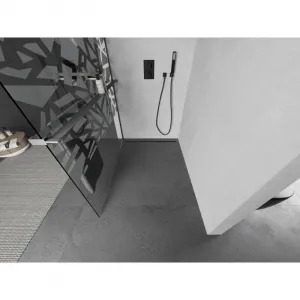 MEXEN/S - Kioto+ L Sprchová zástena WALK-IN s poličkou a držiakom uterákov 80 x 200, biely vzor, grafit metal 800-080-123-95-85