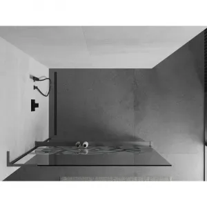 MEXEN/S - Kioto+ L Sprchová zástena WALK-IN s poličkou a držiakom uterákov 90 x 200, biely vzor, grafit metal 800-090-123-95-85