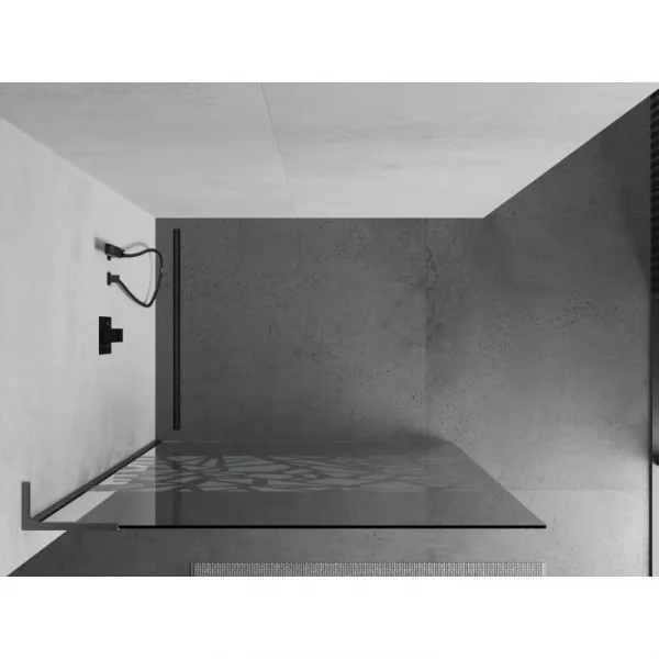 MEXEN/S - Kioto L Sprchová zástena WALK-IN 80 x 200, biely vzor, grafit kartáčovaná 800-080-103-66-85