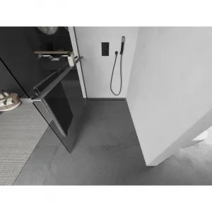 MEXEN/S - Kioto+ L Sprchová zástena WALK-IN s poličkou a držiakom uterákov 70 x 200, transparent, grafit kartáčovaná 800-070-123-66-00