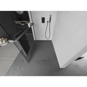 MEXEN/S - Kioto+ L Sprchová zástena WALK-IN s poličkou a držiakom uterákov 85 x 200, transparent, grafit metal 800-085-123-95-00