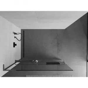 MEXEN/S - Kioto+ L Sprchová zástena WALK-IN s poličkou a držiakom uterákov 55 x 200, transparent, grafit metal 800-055-123-95-00