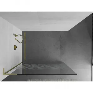 MEXEN/S - Kioto L Sprchová zástena WALK-IN 90 x 200, biely vzor, zlatá kartáčovaná 800-090-103-55-85