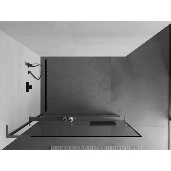 MEXEN/S - Kioto+ L Sprchová zástena WALK-IN s poličkou a držiakom uterákov 80 x 200, čierny vzor, grafit metal 800-080-123-95-70