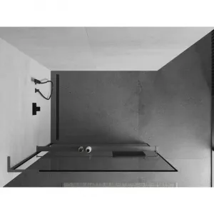 MEXEN/S - Kioto+ L Sprchová zástena WALK-IN s poličkou a držiakom uterákov 80 x 200, čierny vzor, grafit metal 800-080-123-95-70