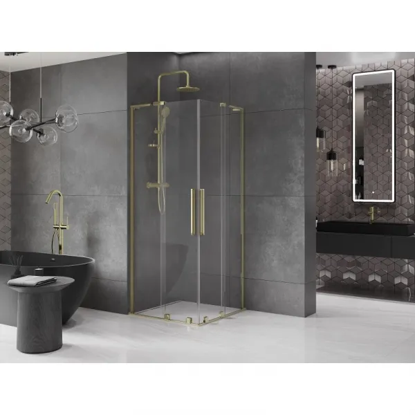 MEXEN/S - Velar L Duo sprchovací kút, posuvné dvere 90 x 90, transparent, zlato 871-090-090-02-03-50