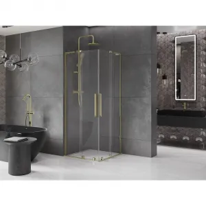 MEXEN/S - Velar L Duo sprchovací kút, posuvné dvere 90 x 90, transparent, zlato 871-090-090-02-03-50