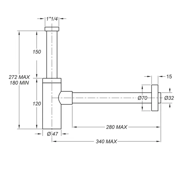 Sapho Umývadlový sifón 5/4", odpad 32 mm, biela matná SI514