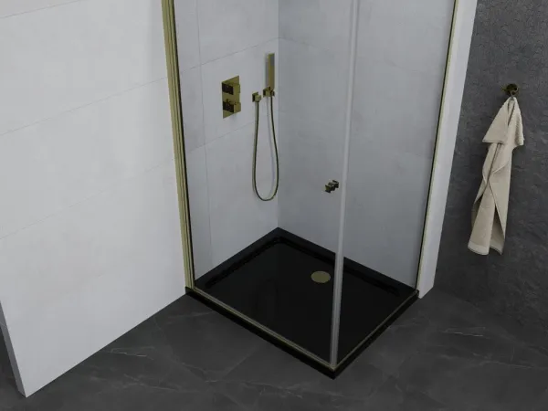 MEXEN/S - Pretória sprchovací kút 70x90, transparent, zlatá + sprchová vanička vrátane sifónu 852-070-090-50-00-4070G