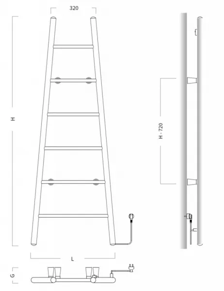 Instalprojekt - Elektrický sušiak ESCADA 2 - Farba radiátora - C34 biela matná, Rozmer radiátora - 600 x 1600 mm, výkon 160 W RADESCE234