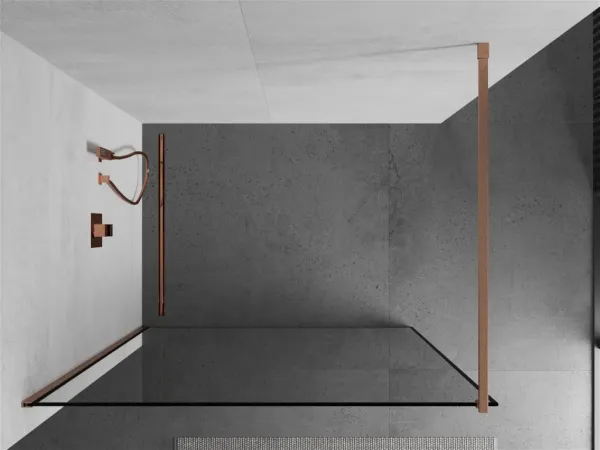 MEXEN/S - Kioto Sprchová zástena WALK-IN 70 x 200, čierny vzor 8 mm, meď kartáčovaná 800-070-101-65-70