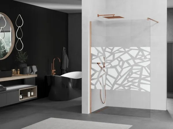 MEXEN/S - Kioto Sprchová zástena Walk-in 80 x 200, biely vzor 8 mm, meď kartáčovaná 800-080-101-65-85
